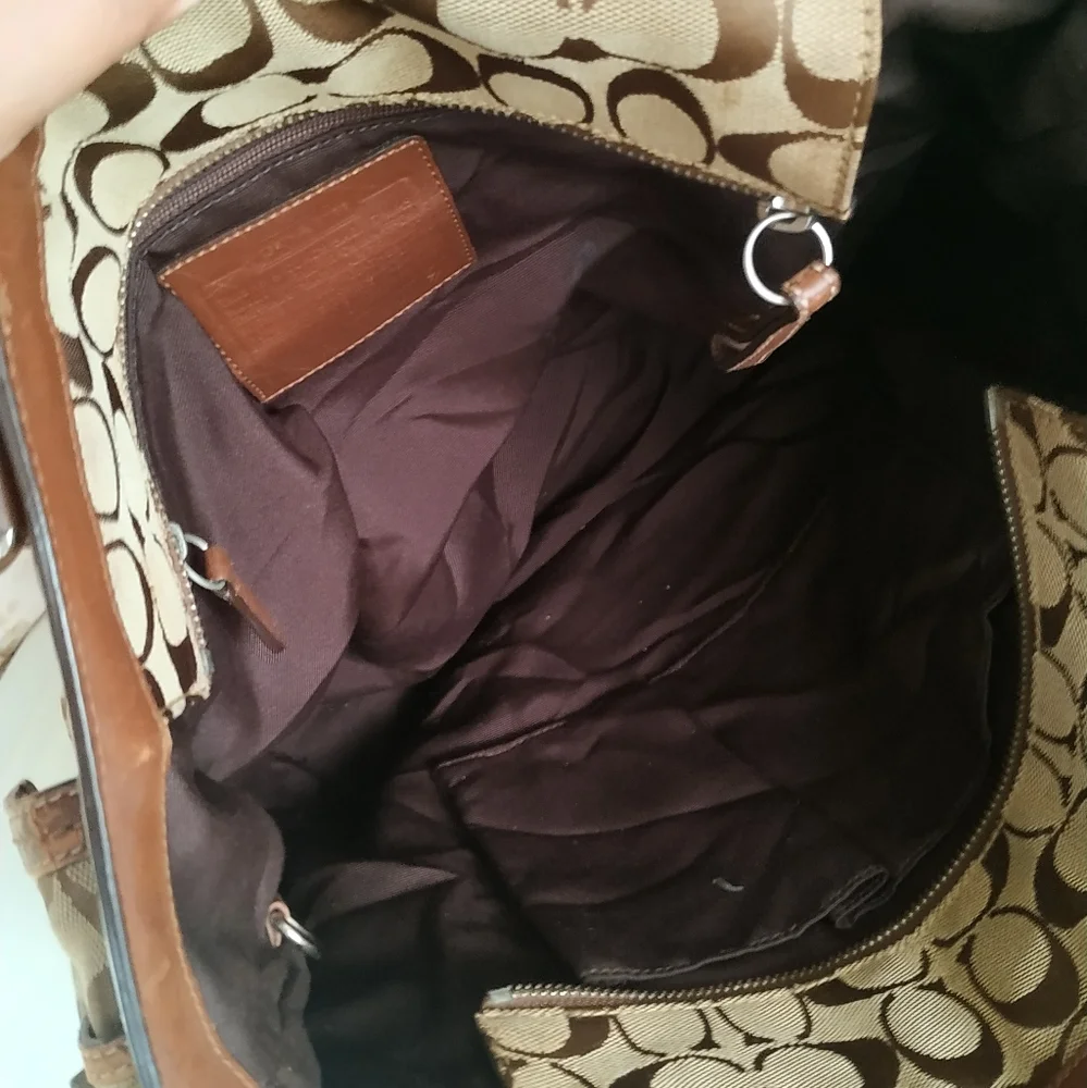 Coach Signature Brown Canvas Gallery 10079 Large Carry All Zip Up Shoulder Purse - Picture 7 of 17